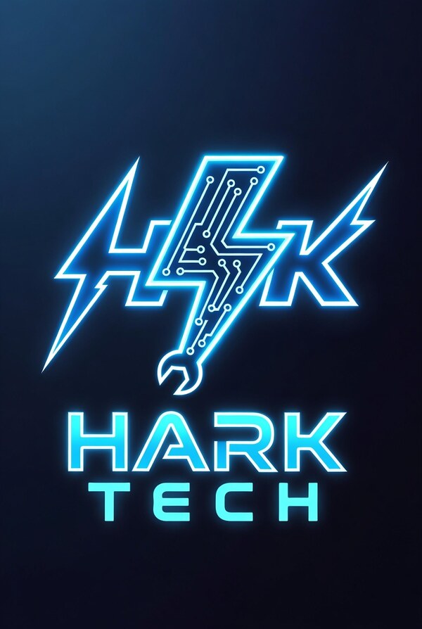 Hark Tech logo — a neon lightning bolt containing a circuit-board pattern over a wrench, above the HARK TECH wordmark