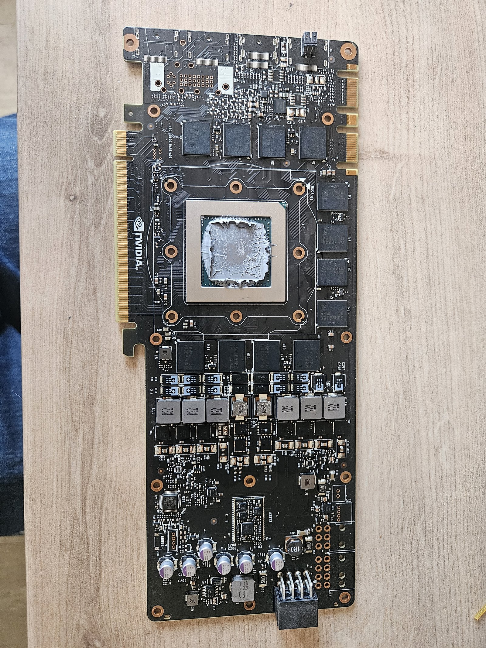 Old paste on the GPU die — visibly cracked and pumped-out