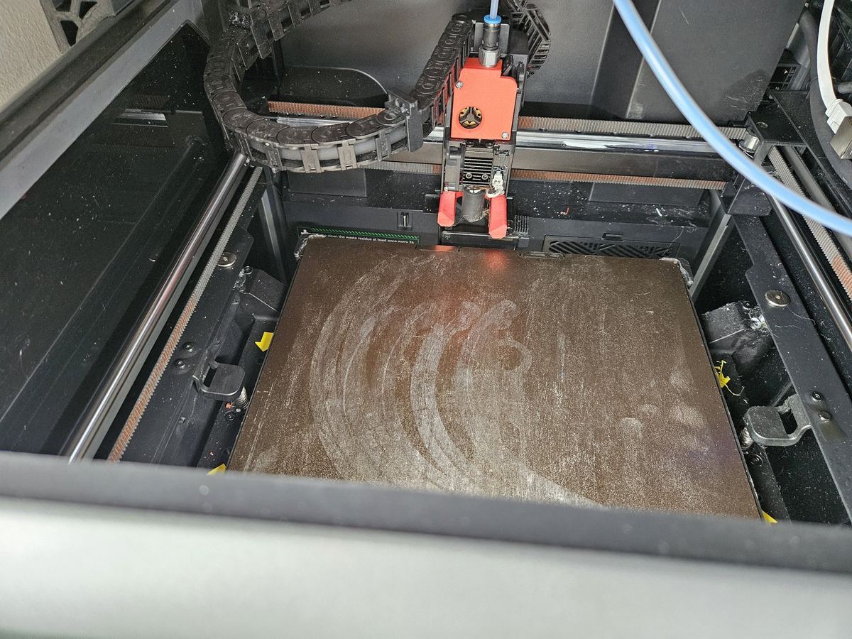 Inside the Creality K2 print chamber mid-print