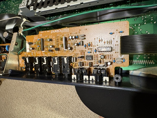 Original customer photograph of the output board inside the Roland JP-8000