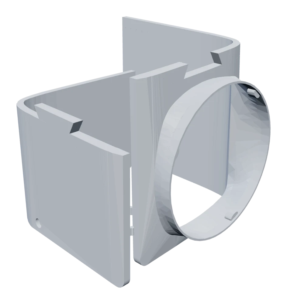 3D render of the two customer-supplied air-conditioner conversion parts from Andrew's completed order